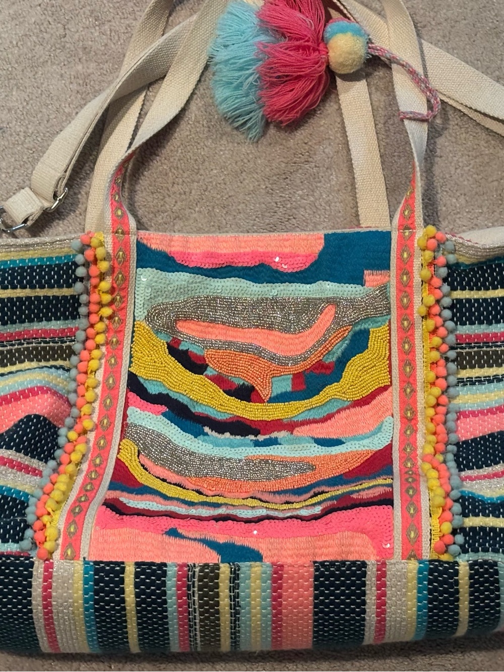 America & Beyond Confetti Daphne Beaded Multicolor Embroidered Tote Bag